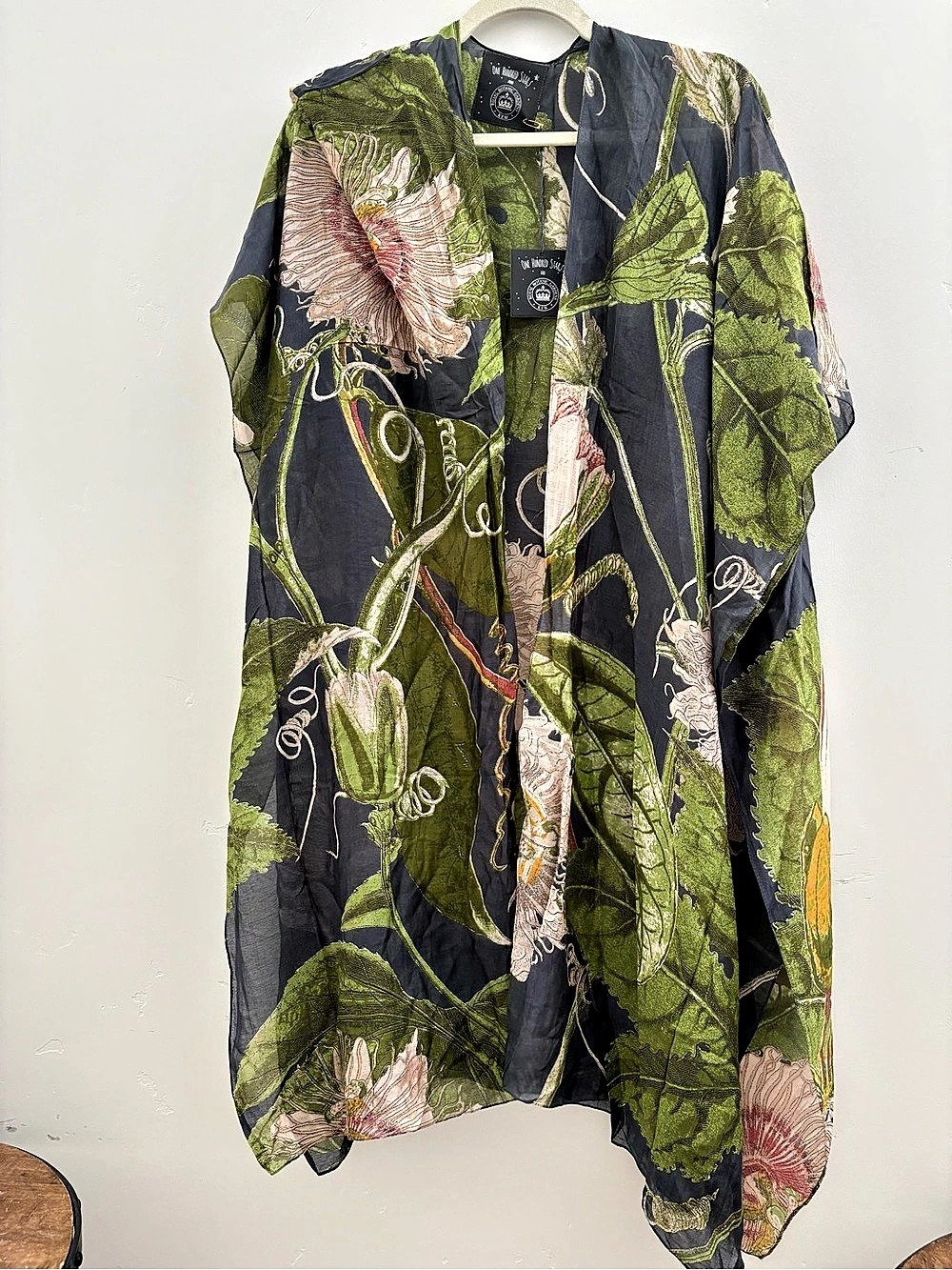 NWT One Hundred Stars Kew Passion Flower Floral Botanic Kimono Duster One Size